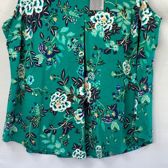 Daniel Rainn Tank Top Women 1X Green Floral Print Fantine Crochet Detail V Neck - Picture 2 of 14